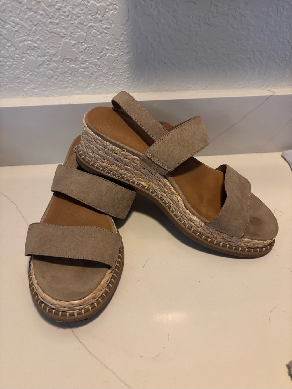 Universal Thread Taupe Suede Wedge Sandals with Espadrille Platform